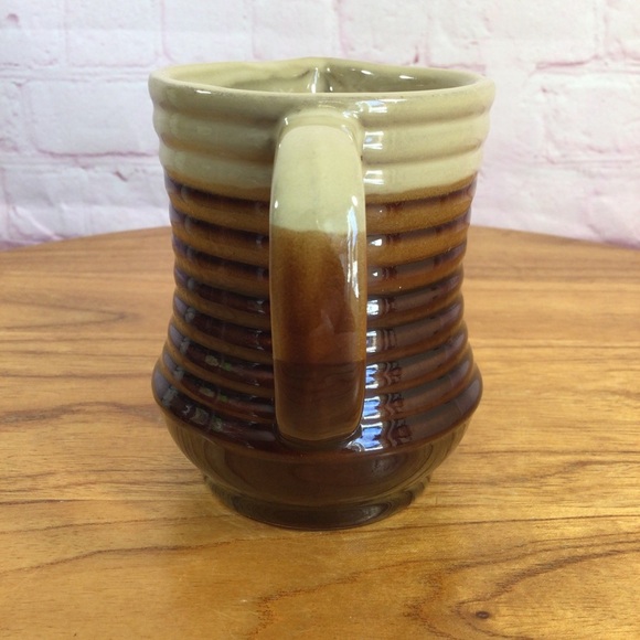 Vintage Three Tone Brown Ribbed Stoneware Covered Sugar Creamer Mug Set - Picture 9 of 12
